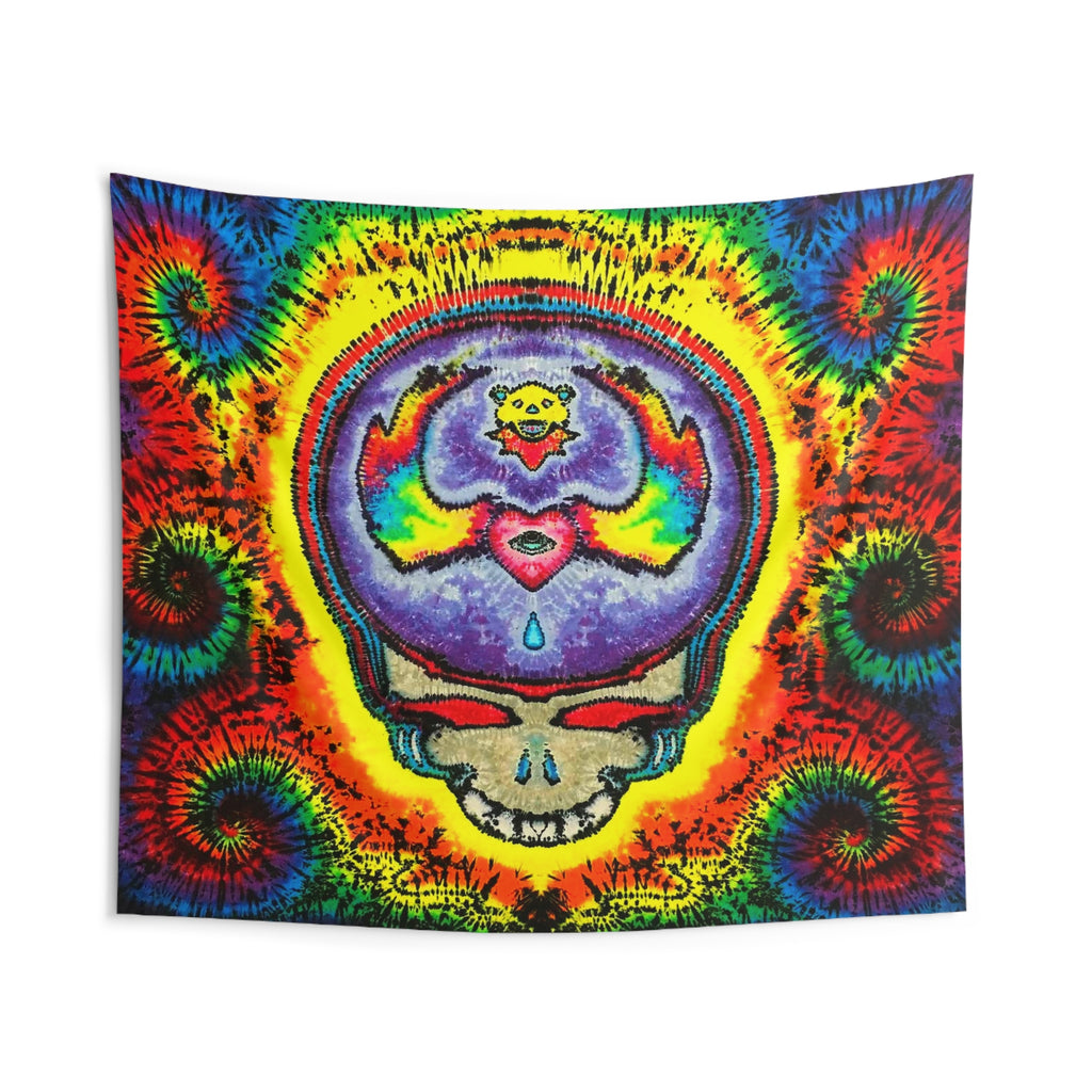 Stealie Skull Bear Heart Tie-Dye Wall Tapestry | JamminOn