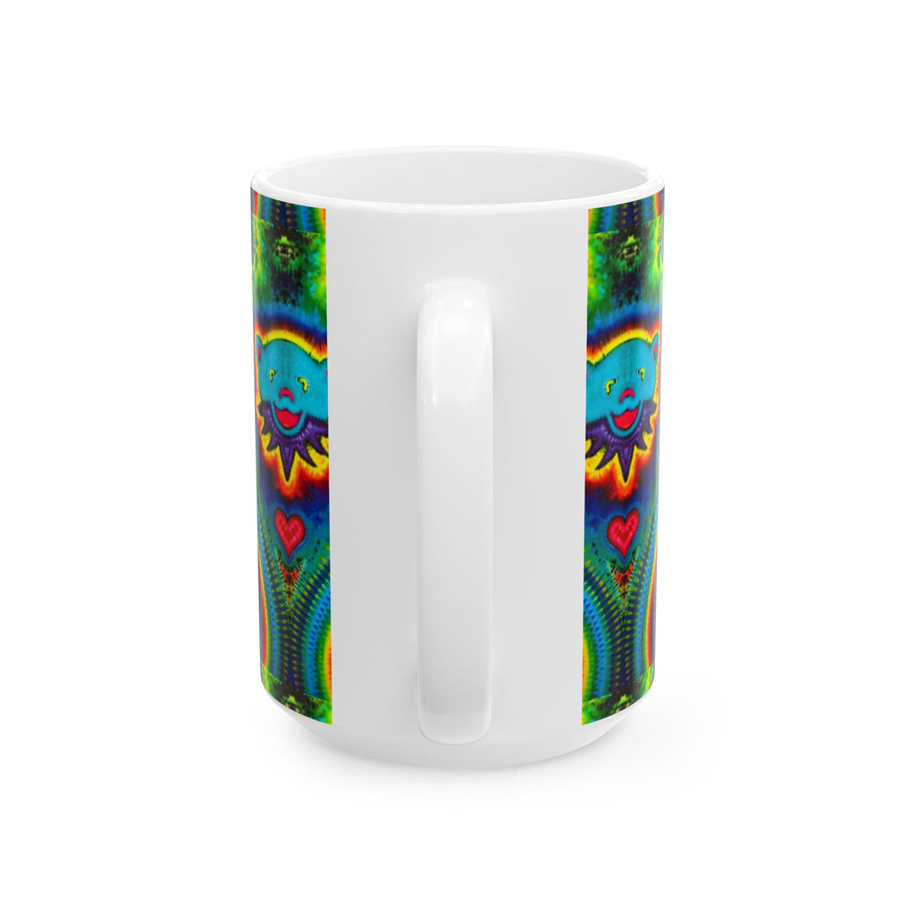 Teal Bear Rainbow Fans Tie-Dye Ceramic Mug | JamminOn