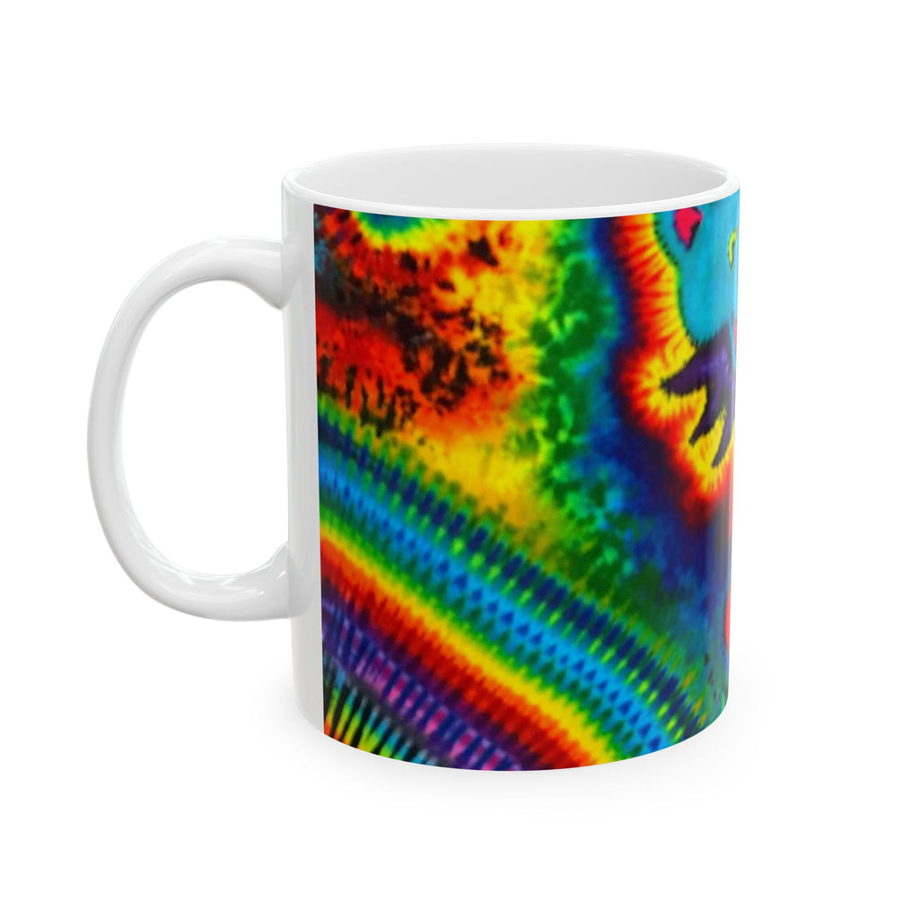 Teal Bear Rainbow Fans Tie-Dye Ceramic Mug | JamminOn