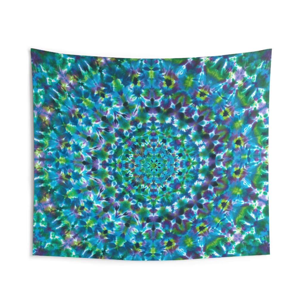 Kaleidoscope Mandala Tapestry — Blue Green Boho Wall Hanging