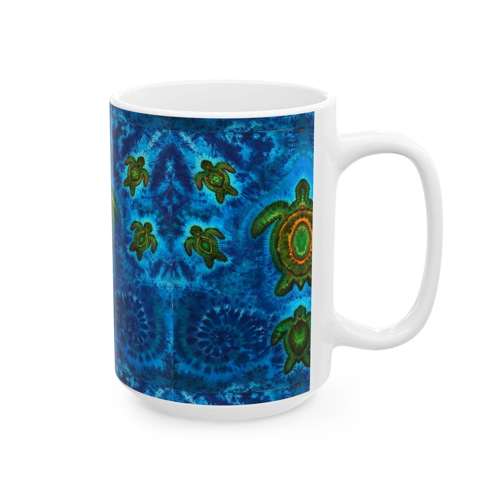 Sea Turtle Ceramic Mug — Blue Ocean Turtle Pattern Coffee Cup (11oz, 15oz)