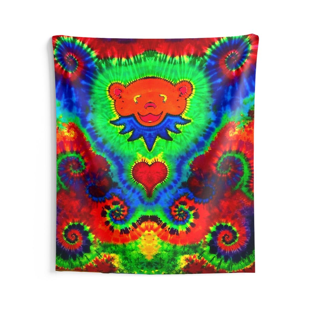 Orange Bear Rainbow Spirals Tie-Dye Wall Tapestry | JamminOn