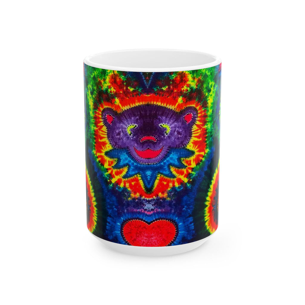 Purple Dancing Bear Hearts Tie-Dye Ceramic Mug | JamminOn