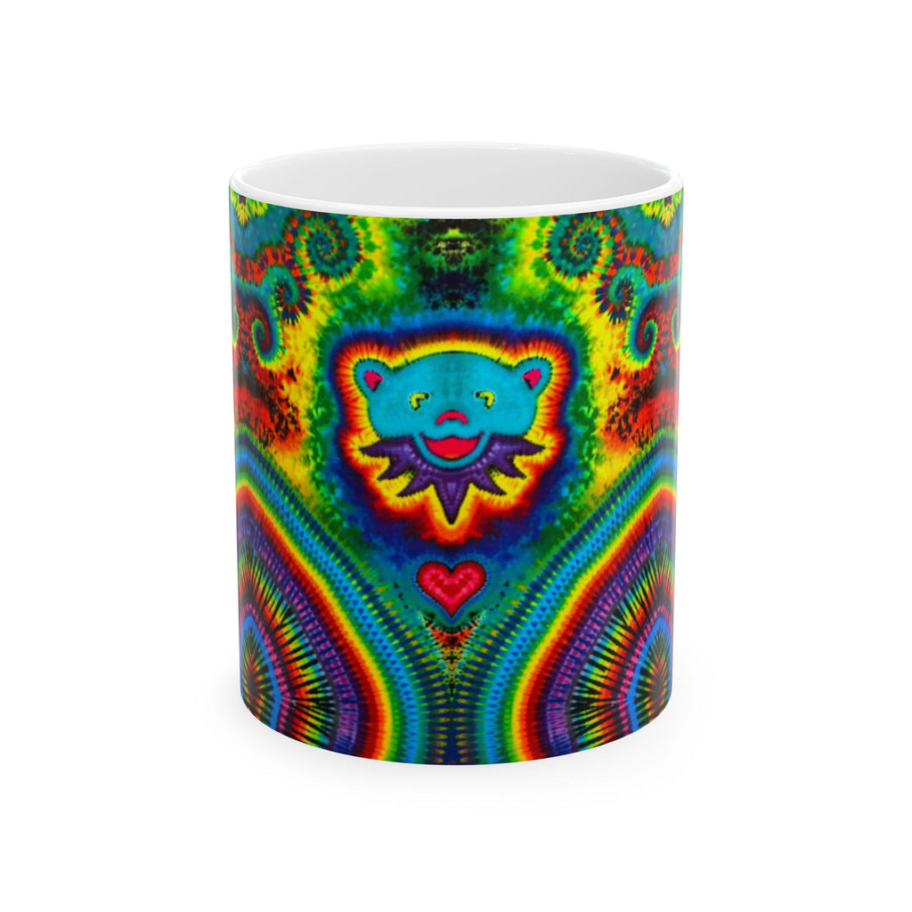 Teal Bear Rainbow Fans Tie-Dye Ceramic Mug | JamminOn