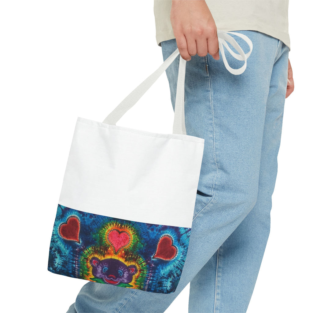 Cosmic Bear Hearts Psychedelic Tie-Dye Tote Bag | JamminOn