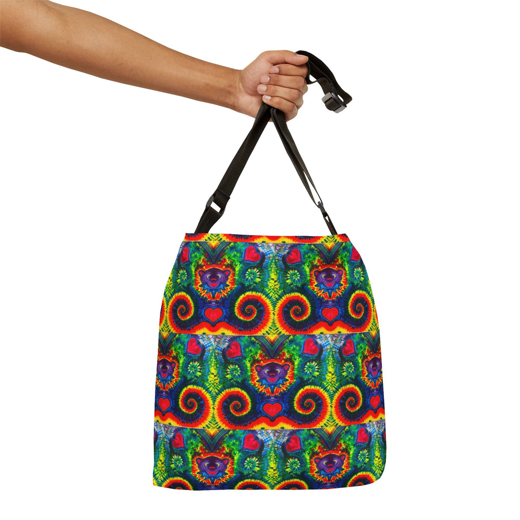 Purple Dancing Bear Hearts Tie-Dye Tote Bag | JamminOn