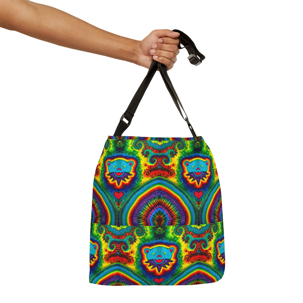 Teal Bear Rainbow Fans Tie-Dye Tote Bag | JamminOn