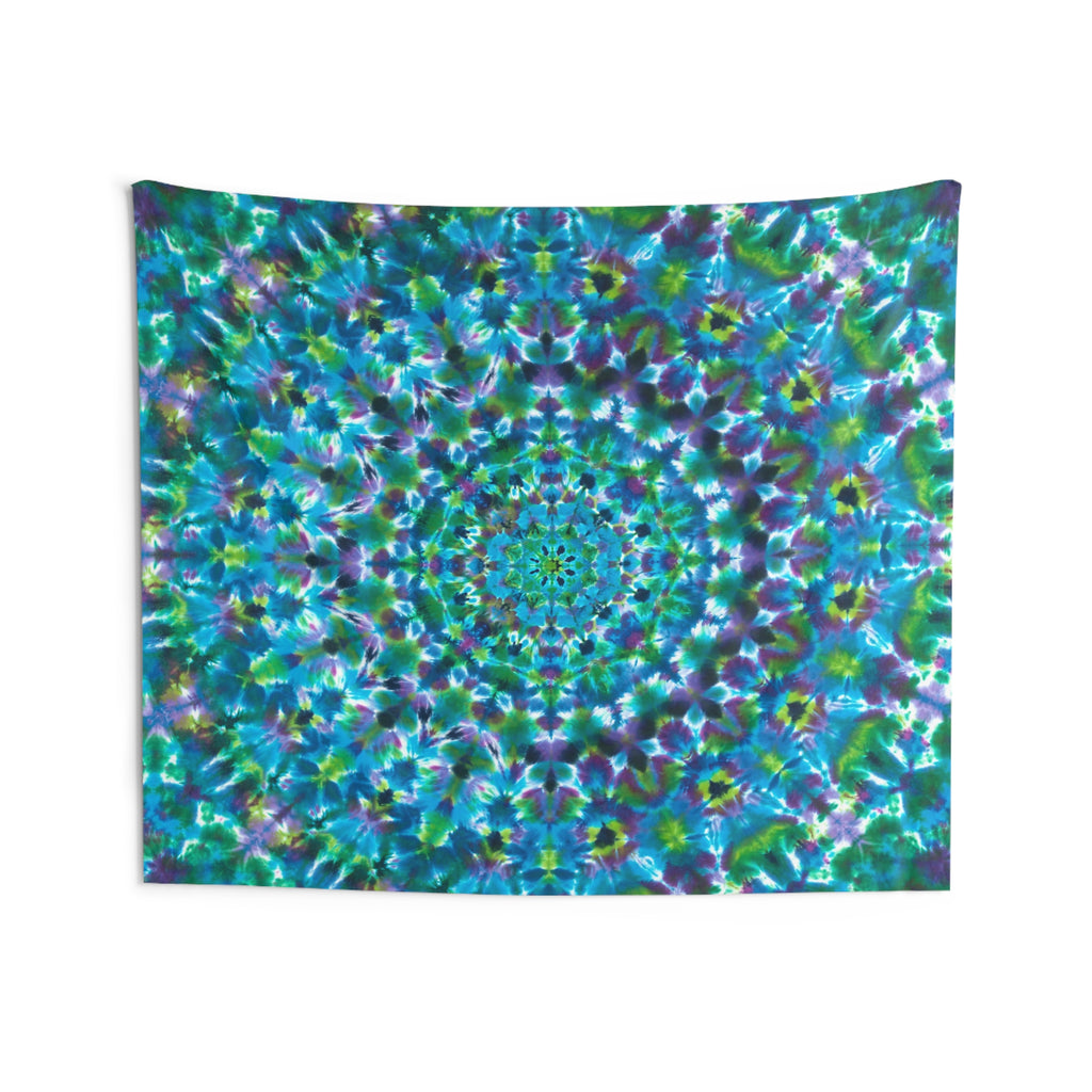 Kaleidoscope Mandala Tapestry — Blue Green Boho Wall Hanging