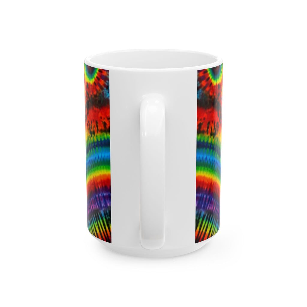 Teal Bear Rainbow Fans Tie-Dye Ceramic Mug | JamminOn