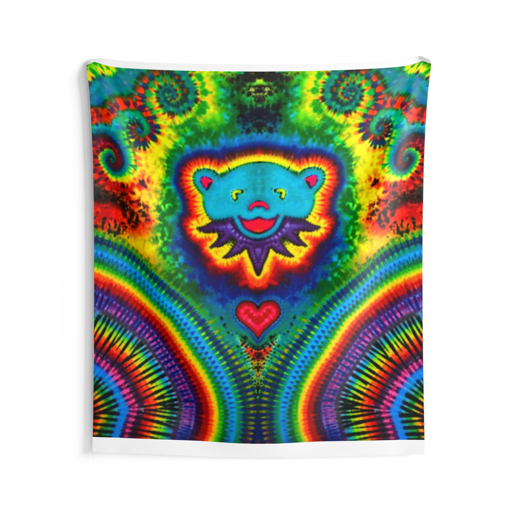 Teal Bear Rainbow Fans Tie-Dye Wall Tapestry | JamminOn