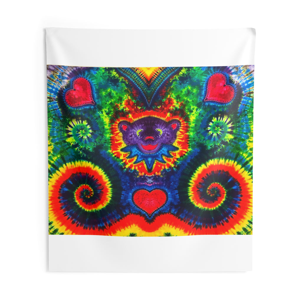 Purple Dancing Bear Hearts Tie-Dye Wall Tapestry | JamminOn