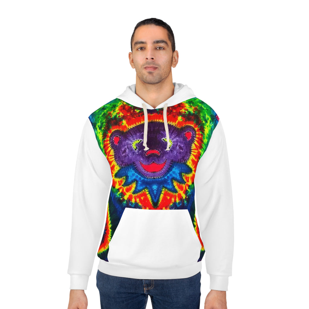 Purple Dancing Bear Hearts Tie-Dye AOP Hoodie | JamminOn