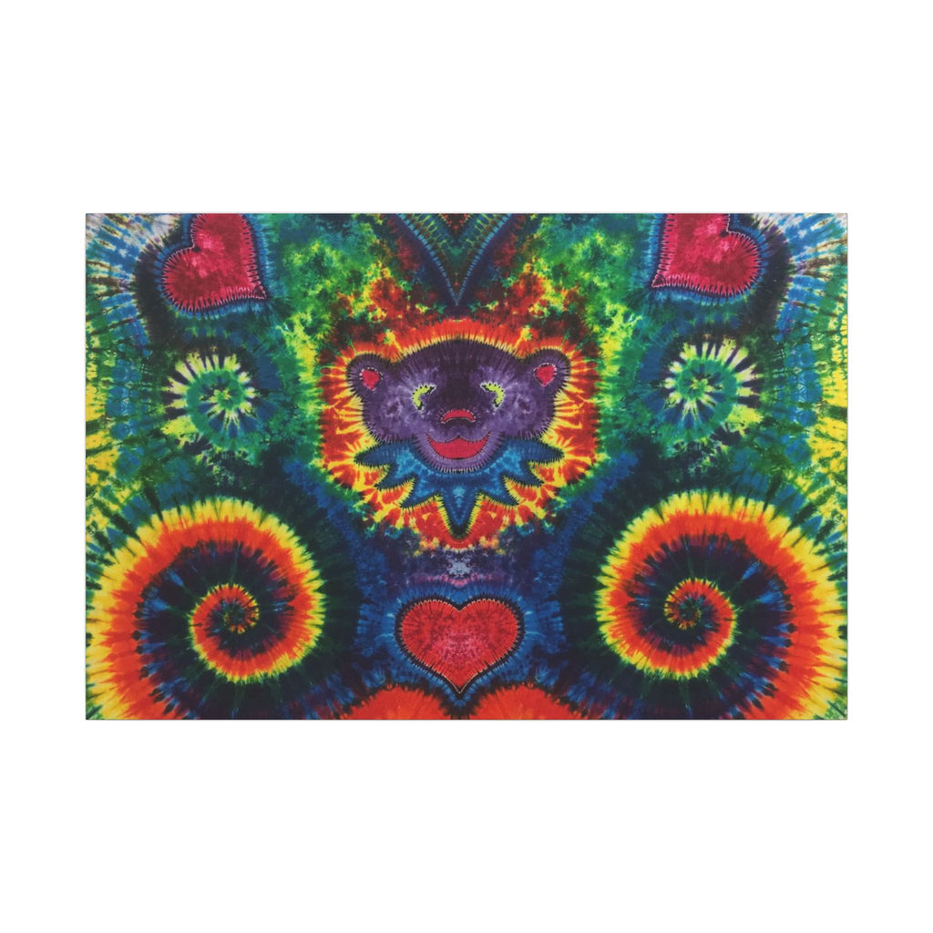 Dancing Bear Rainbow Hearts Tie-Dye Wall Art Canvas Print | JamminOn