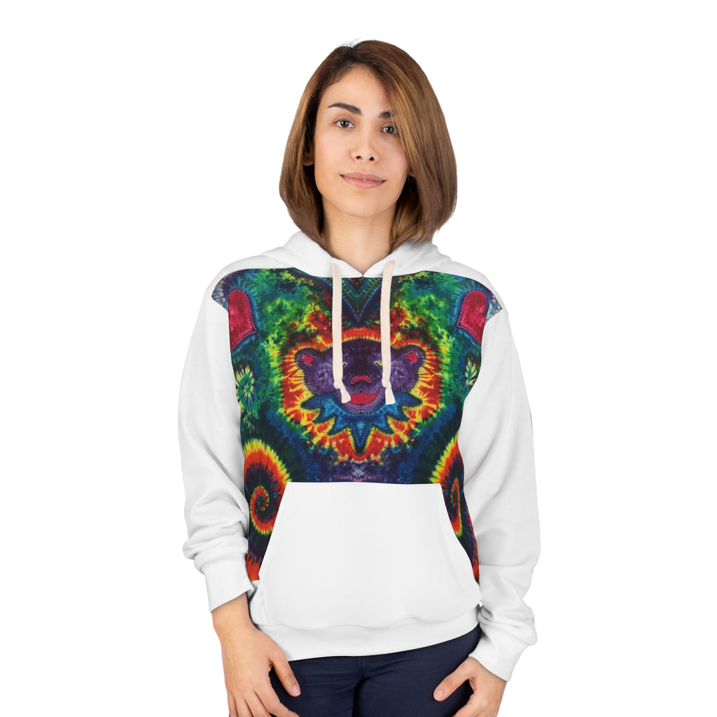 Dancing Bear Rainbow Hearts Tie-Dye AOP Hoodie | JamminOn