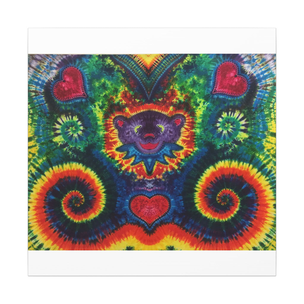 Dancing Bear Rainbow Hearts Tie-Dye Wall Art Canvas Print | JamminOn
