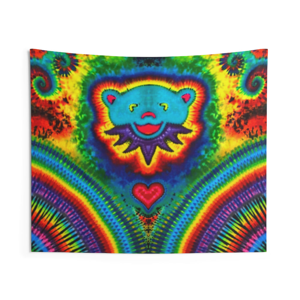 Teal Bear Rainbow Fans Tie-Dye Wall Tapestry | JamminOn