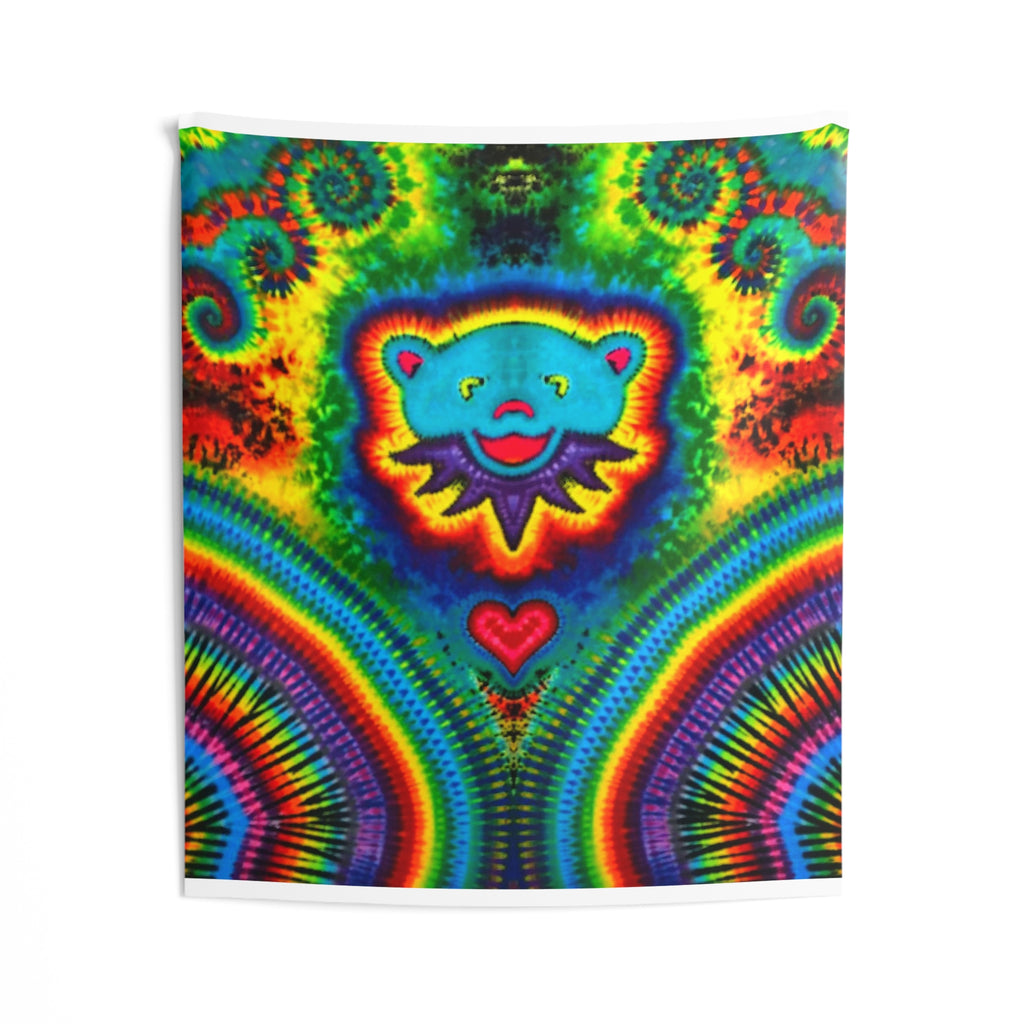Teal Bear Rainbow Fans Tie-Dye Wall Tapestry | JamminOn