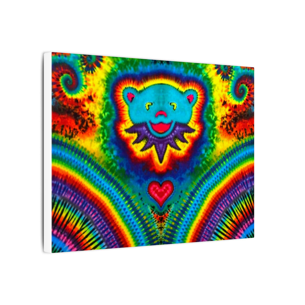 Teal Bear Rainbow Fans Tie-Dye Canvas Print | JamminOn
