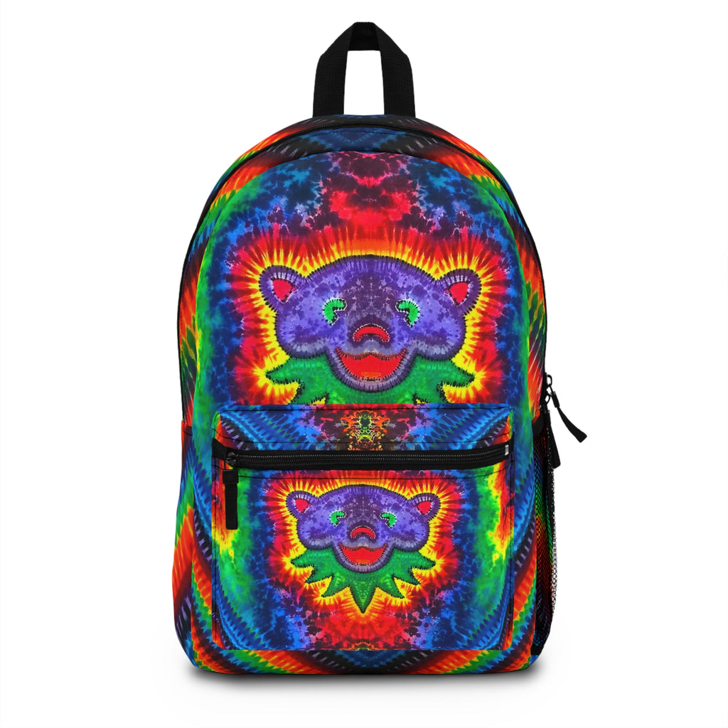 Tie-Dye Dancing Bear Backpack — Colorful Psychedelic School & Festival Bag