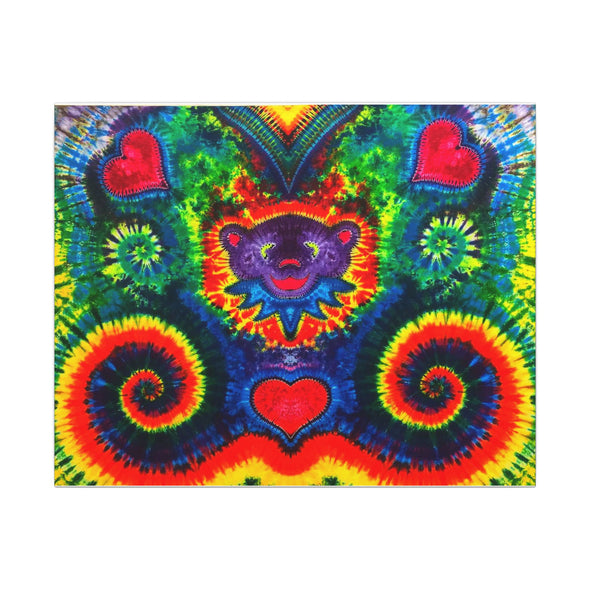 Purple Dancing Bear Hearts Tie-Dye Canvas Print | JamminOn