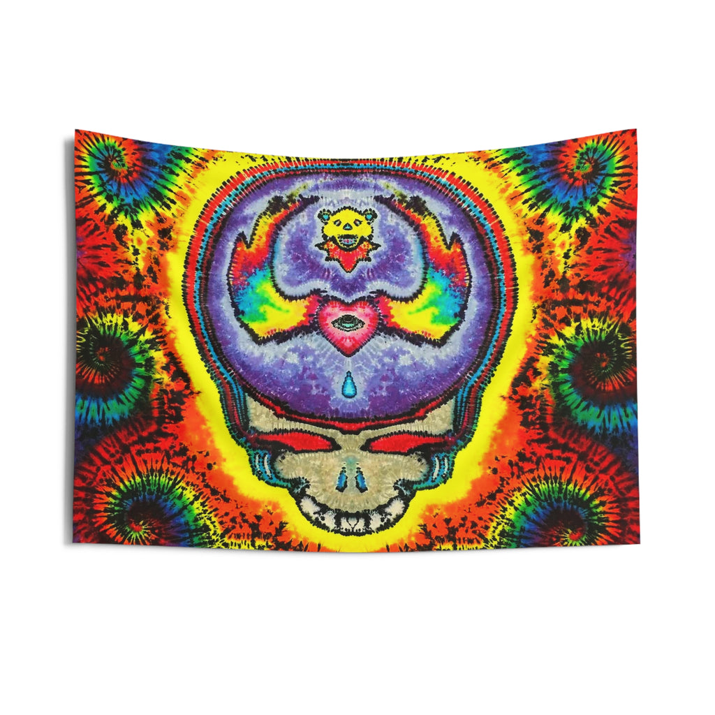Stealie Skull Bear Heart Tie-Dye Wall Tapestry | JamminOn
