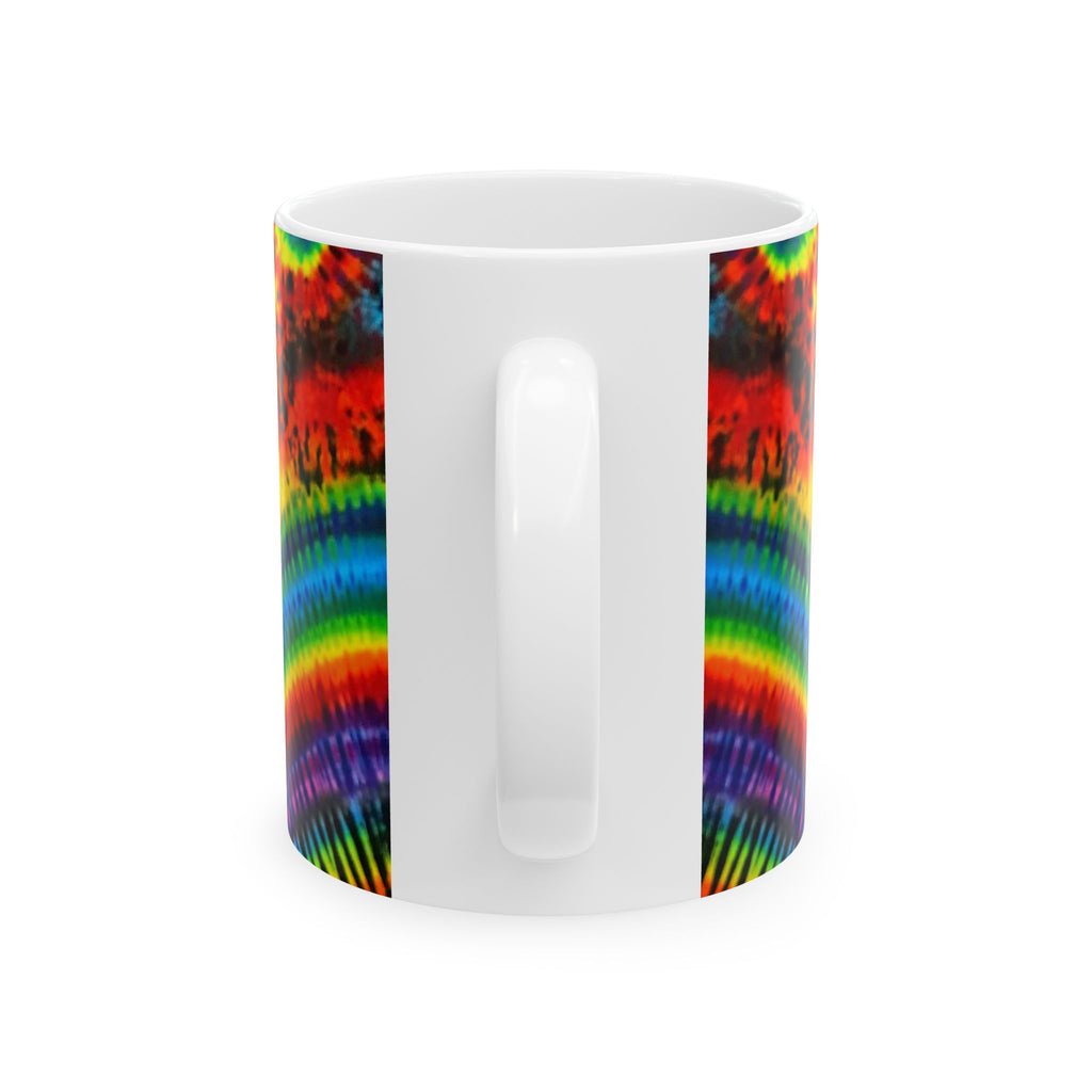 Teal Bear Rainbow Fans Tie-Dye Ceramic Mug | JamminOn