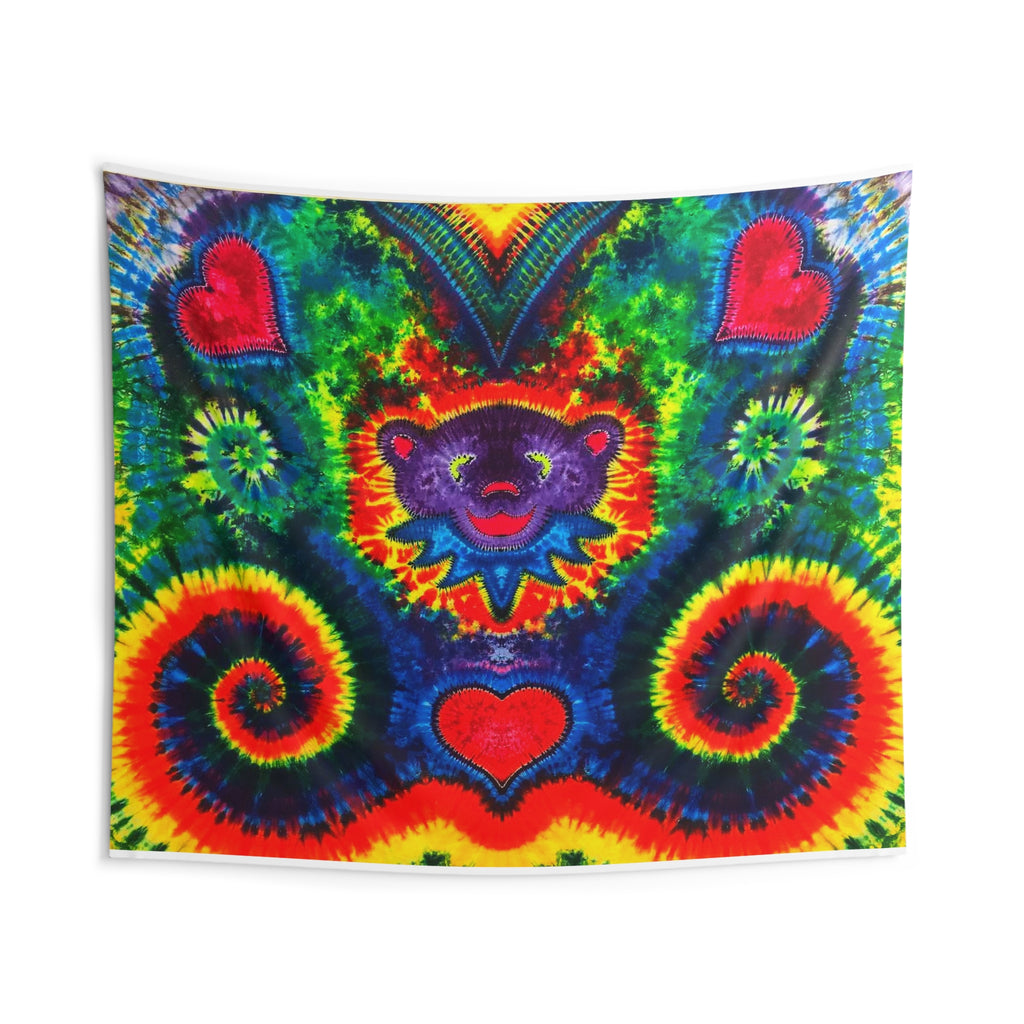 Purple Dancing Bear Hearts Tie-Dye Wall Tapestry | JamminOn