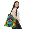 Teal Bear Rainbow Fans Tie-Dye Tote Bag | JamminOn