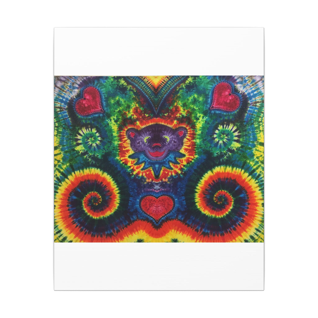 Dancing Bear Rainbow Hearts Tie-Dye Wall Art Canvas Print | JamminOn