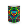 Teal Bear Rainbow Fans Tie-Dye Ceramic Mug | JamminOn