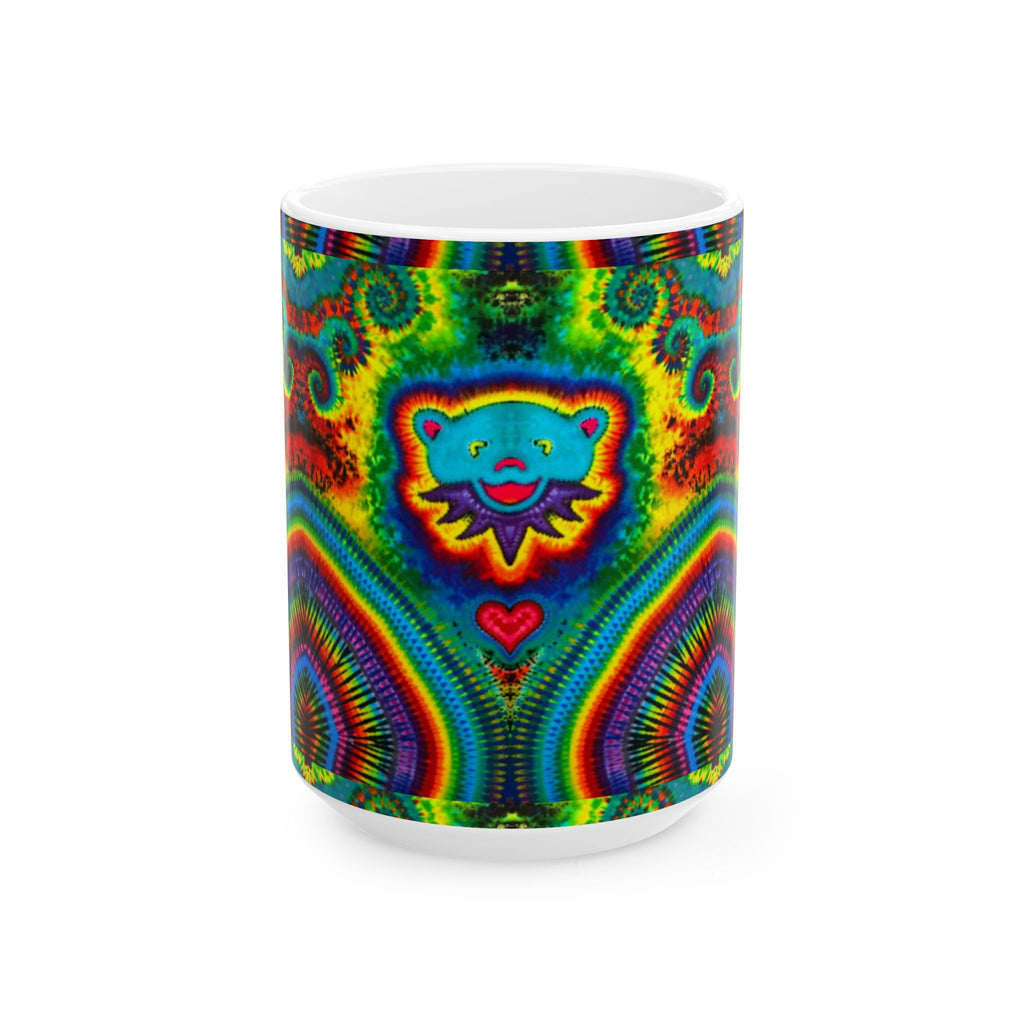 Teal Bear Rainbow Fans Tie-Dye Ceramic Mug | JamminOn
