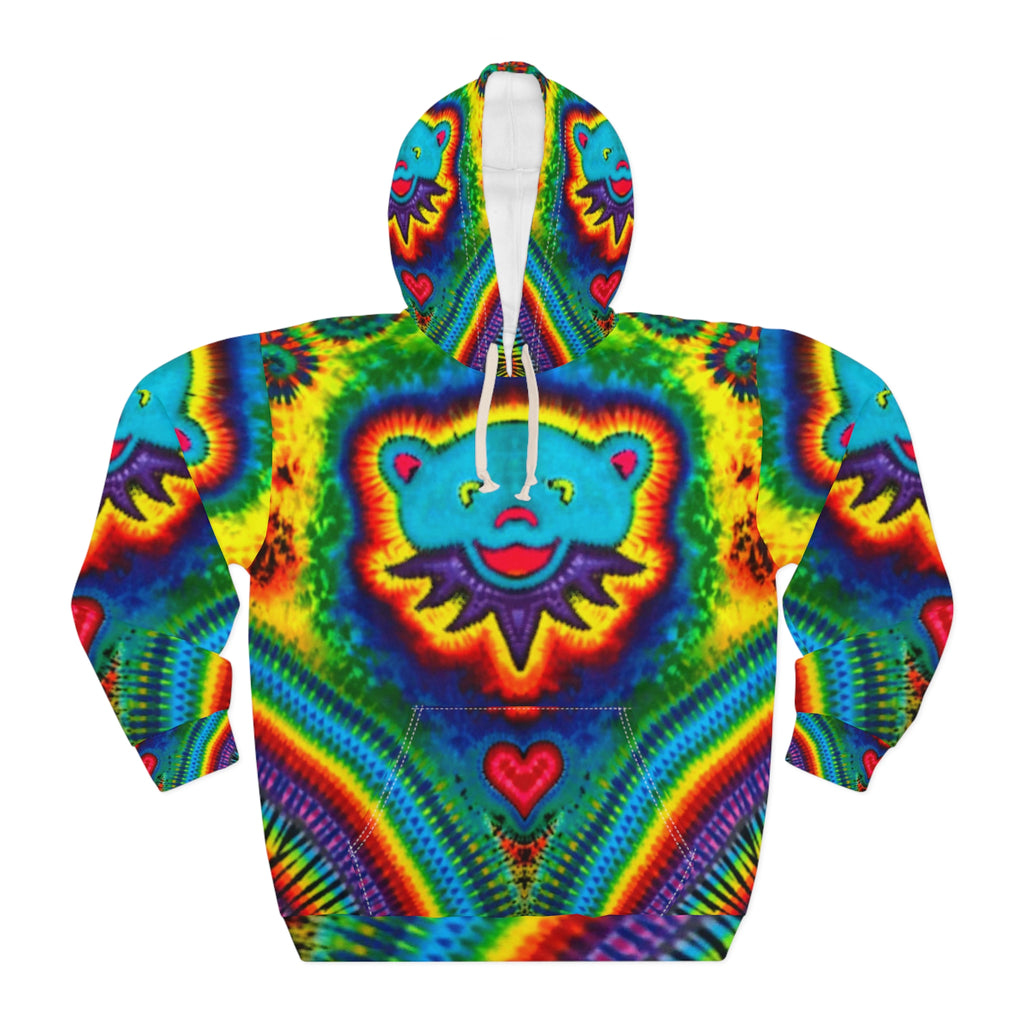Teal Bear Rainbow Fans Tie-Dye AOP Hoodie | JamminOn
