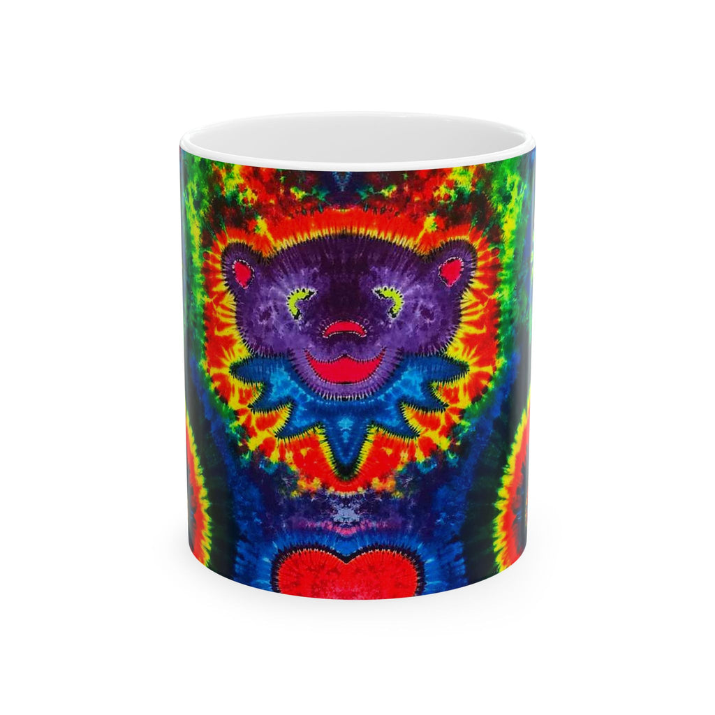 Purple Dancing Bear Hearts Tie-Dye Ceramic Mug | JamminOn