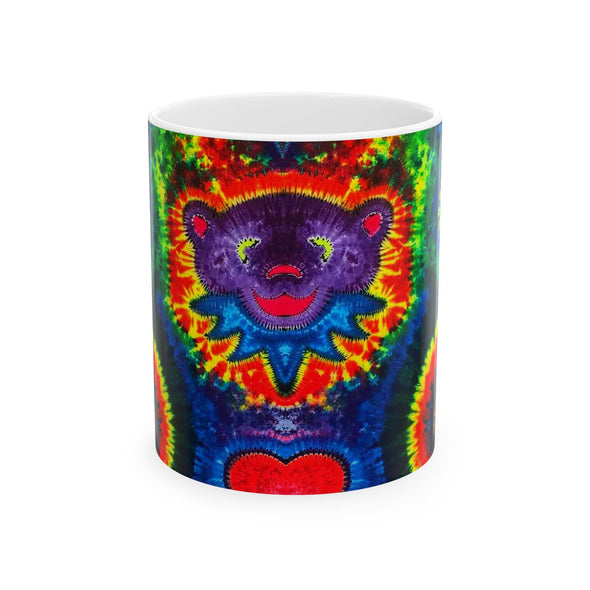 Purple Dancing Bear Hearts Tie-Dye Ceramic Mug | JamminOn