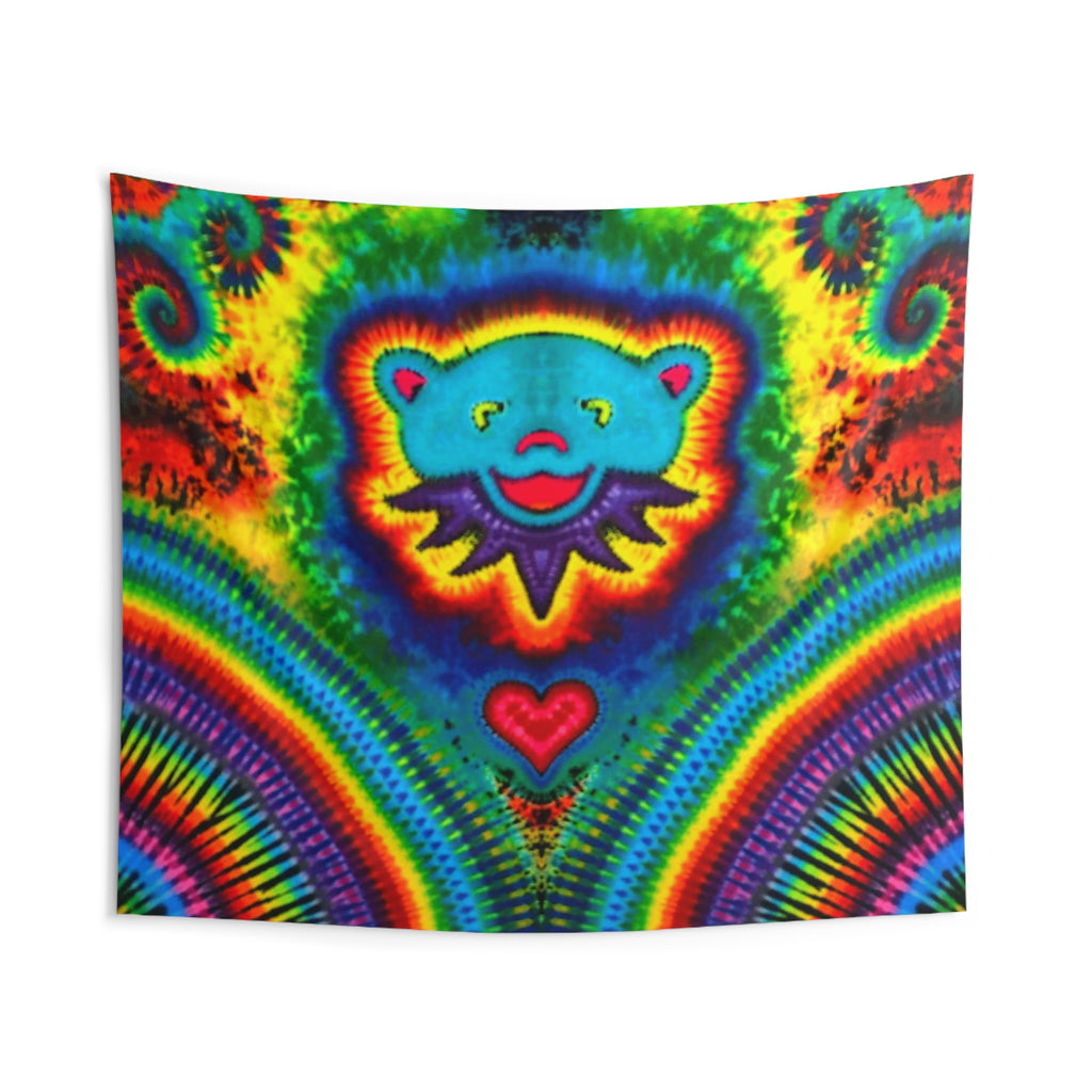 Teal Bear Rainbow Fans Tie-Dye Wall Tapestry | JamminOn