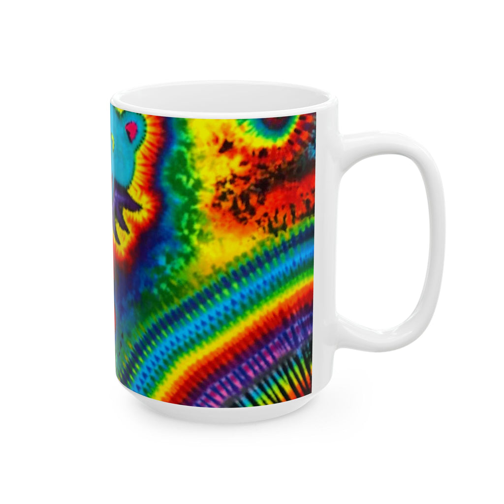 Teal Bear Rainbow Fans Tie-Dye Ceramic Mug | JamminOn