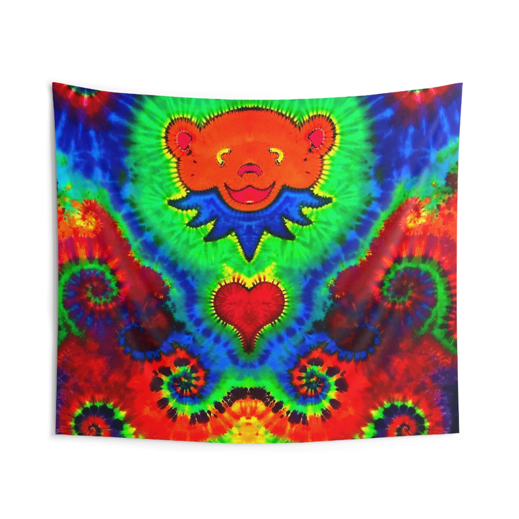 Orange Bear Rainbow Spirals Tie-Dye Wall Tapestry | JamminOn