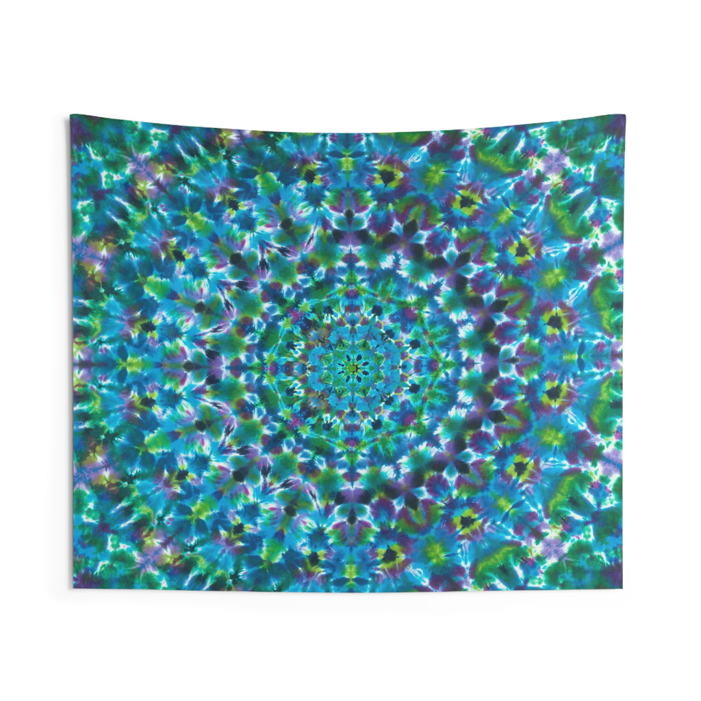 Kaleidoscope Mandala Tapestry — Blue Green Boho Wall Hanging