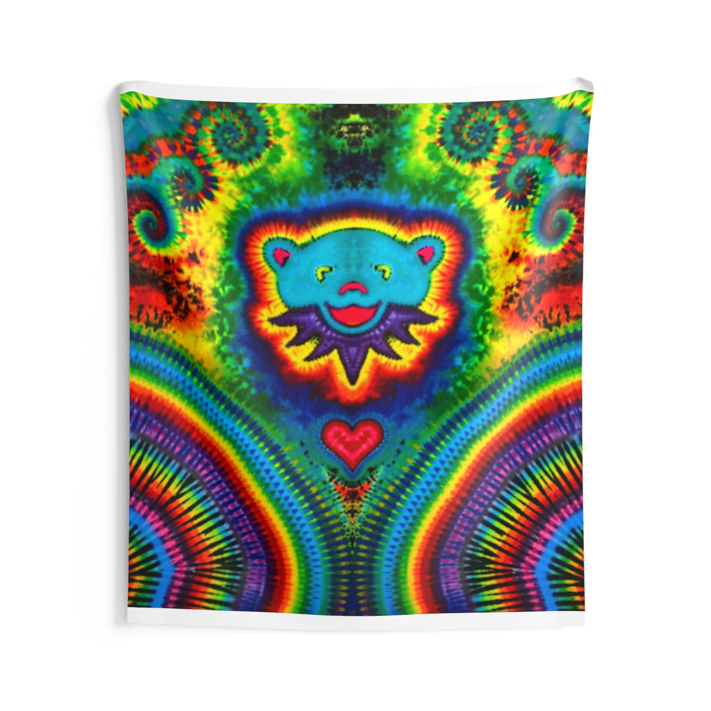 Teal Bear Rainbow Fans Tie-Dye Wall Tapestry | JamminOn