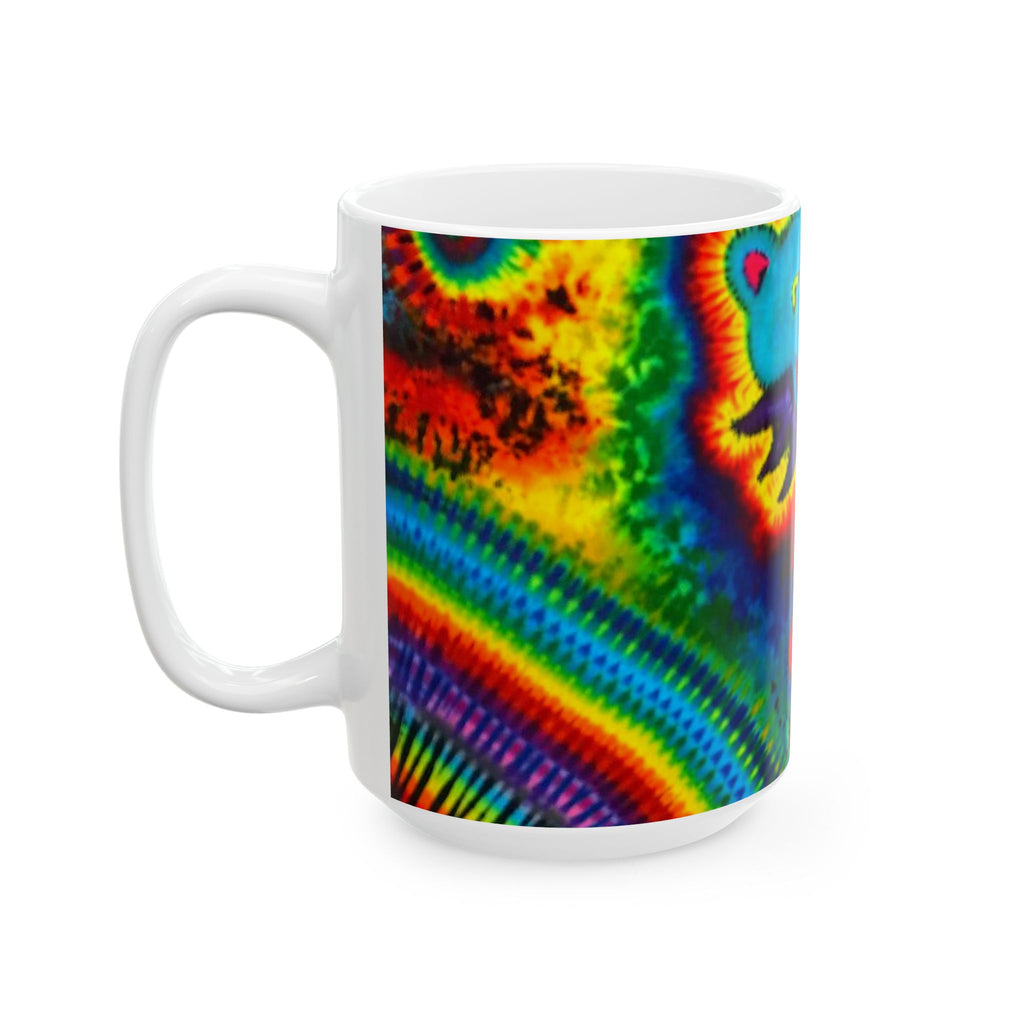 Teal Bear Rainbow Fans Tie-Dye Ceramic Mug | JamminOn