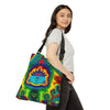Teal Bear Rainbow Fans Tie-Dye Tote Bag | JamminOn