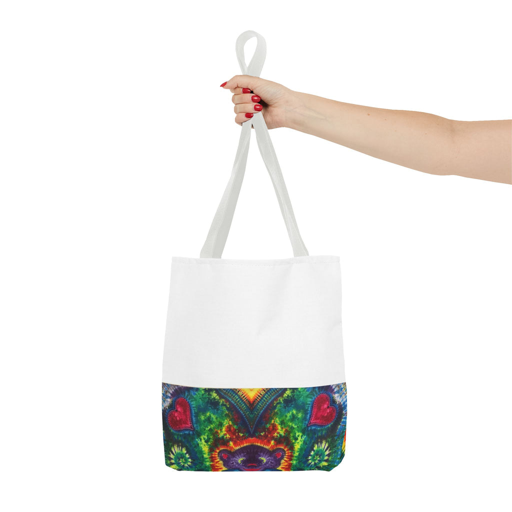 Dancing Bear Rainbow Hearts Psychedelic Tie-Dye Tote Bag | JamminOn