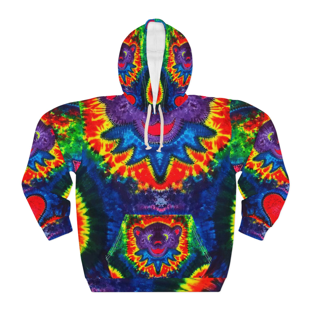 Purple Dancing Bear Hearts Tie-Dye AOP Hoodie | JamminOn