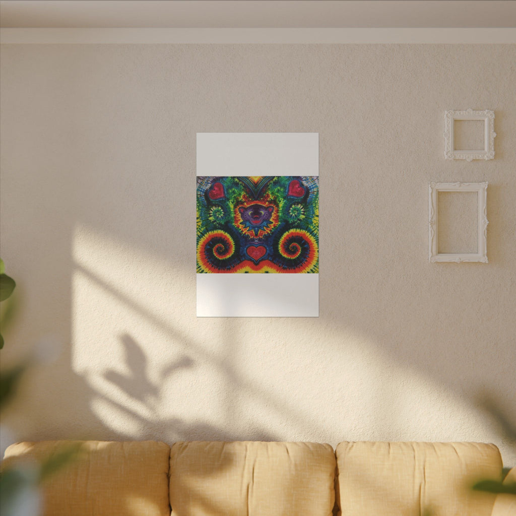 Dancing Bear Rainbow Hearts Tie-Dye Wall Art Canvas Print | JamminOn