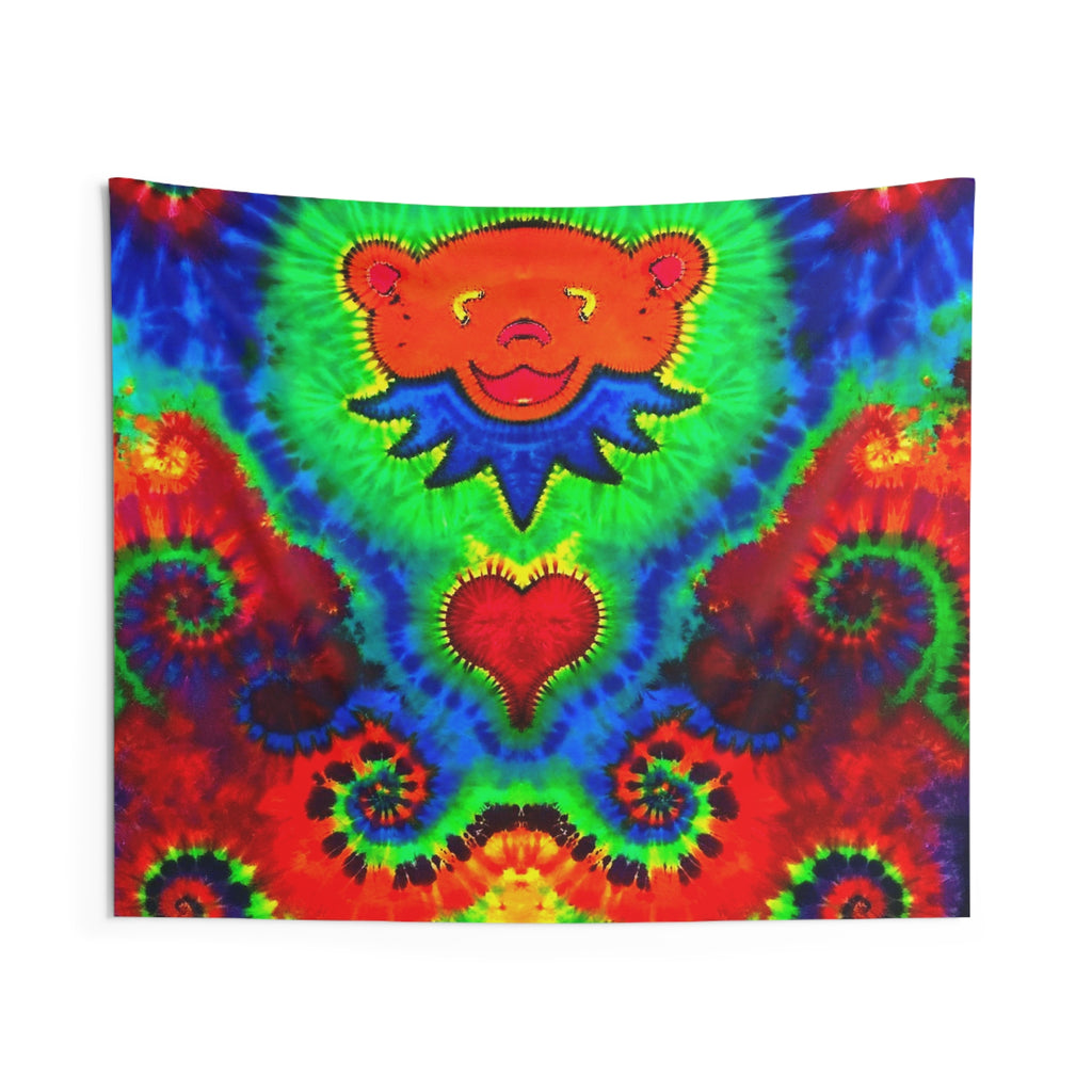 Orange Bear Rainbow Spirals Tie-Dye Wall Tapestry | JamminOn