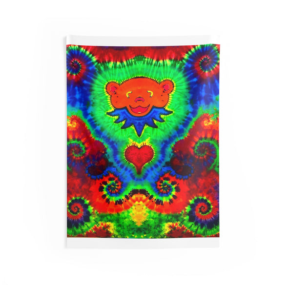Orange Bear Rainbow Spirals Tie-Dye Wall Tapestry | JamminOn