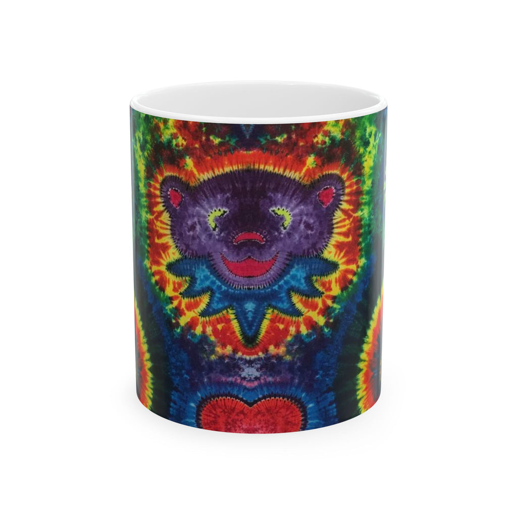 Dancing Bear Rainbow Hearts Psychedelic Tie-Dye Coffee Mug | JamminOn