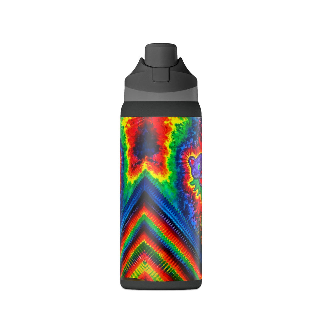 32oz Insulated Water Bottle — Rainbow Tie-Dye Bear Design