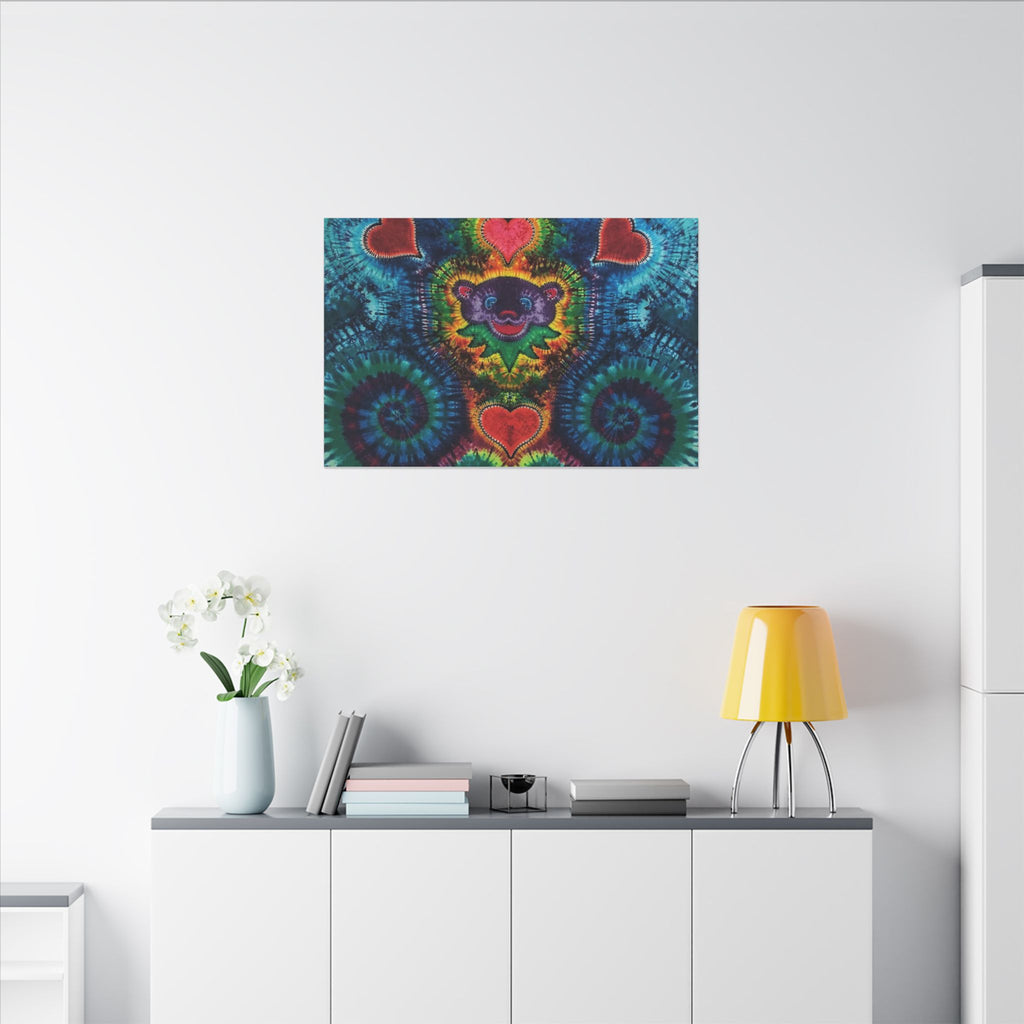 Cosmic Bear Hearts Tie-Dye Wall Art Canvas Print | JamminOn