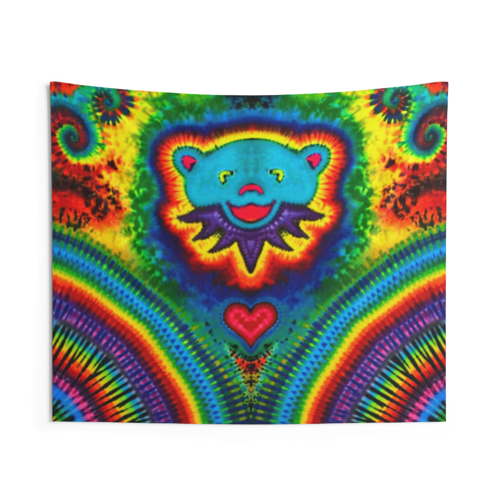 Teal Bear Rainbow Fans Tie-Dye Wall Tapestry | JamminOn